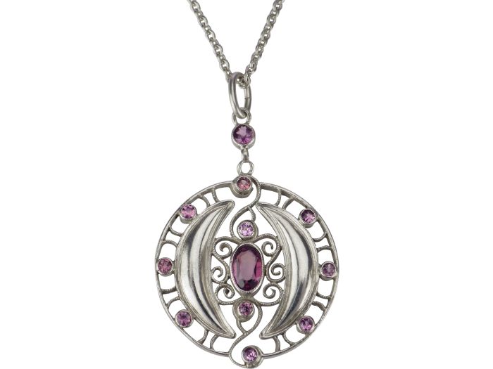 Jugendstil 935 Silber Depose Theodor Fahrner Amethyst Anhänger mit Kette!