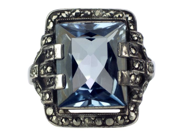 Art Deco 925 Silber Original Fahrner blauer Spinell & Markasiten Damen Ring!