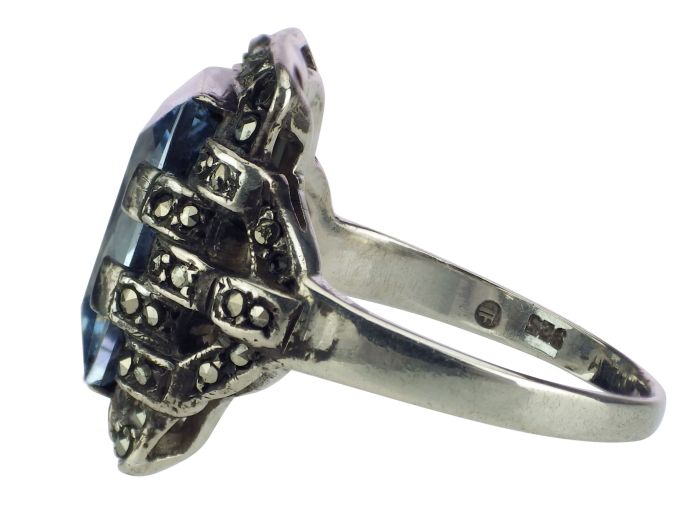 Art Deco 925 Silber Original Fahrner blauer Spinell & Markasiten Damen Ring!