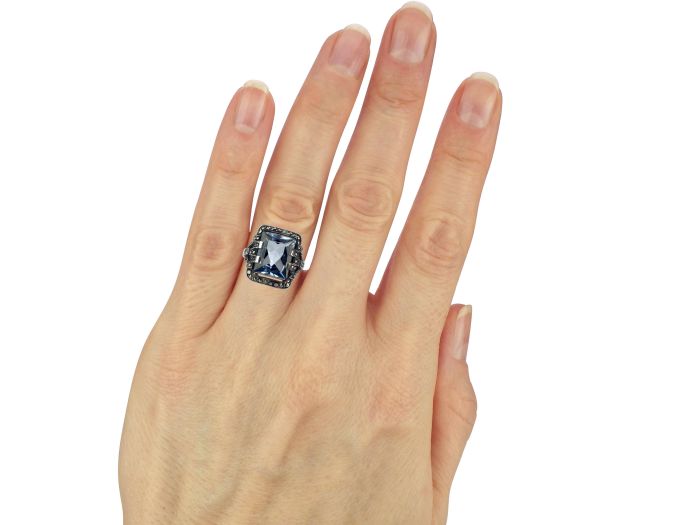 Art Deco 925 Silber Original Fahrner blauer Spinell & Markasiten Damen Ring!