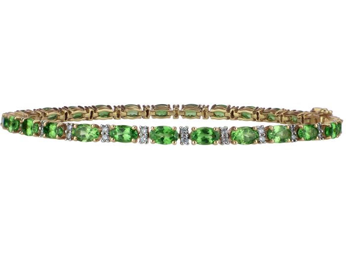 Juwelierarbeit 750 Gold 6,7 ct grüner Turmalin 0,45 ct Diamant Tennis Armband!