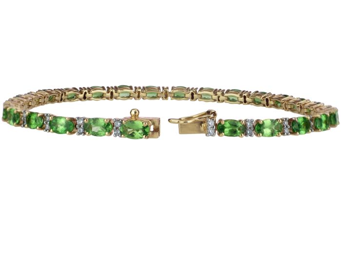 Juwelierarbeit 750 Gold 6,7 ct grüner Turmalin 0,45 ct Diamant Tennis Armband!