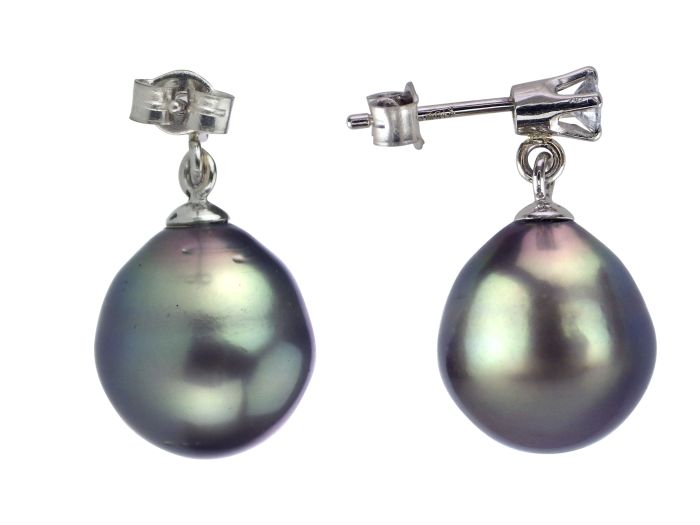  18 K 750 Weißgold Gold Tahiti Zuchtperle 0,14 ct Brillant Ohrstecker!