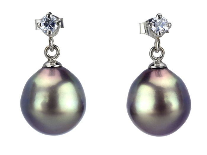  18 K 750 Weißgold Gold Tahiti Zuchtperle 0,14 ct Brillant Ohrstecker!