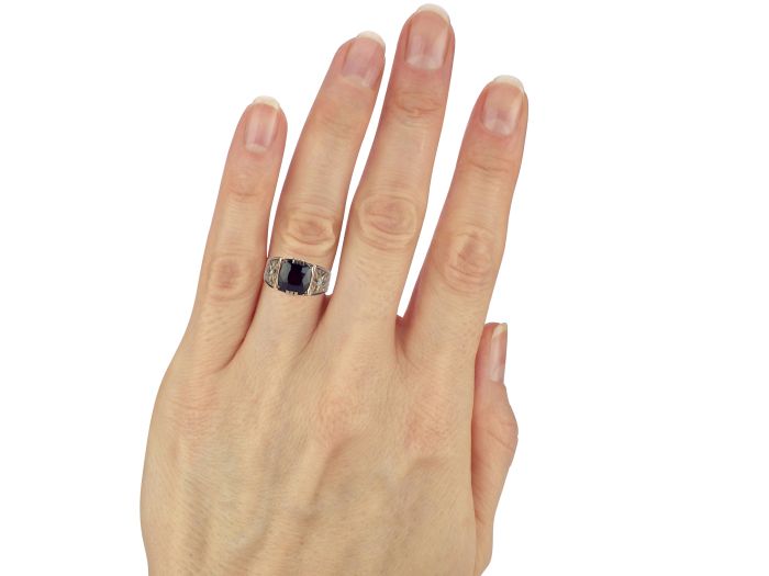 Art Deco 333 Roségold Gold Böhmischer Granat Saatperle handgraviert Ring! 