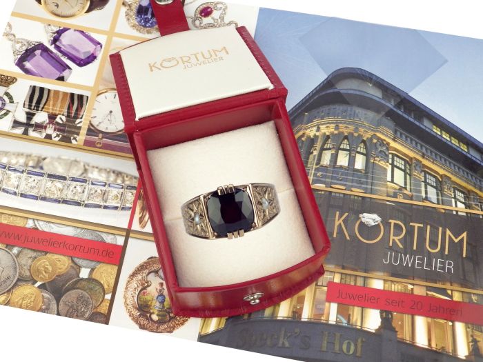 Art Deco 333 Roségold Gold Böhmischer Granat Saatperle handgraviert Ring! 