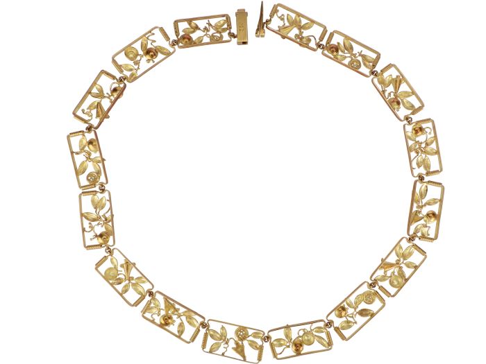 Ernst Treusch Leipzig Collier 750 Gold 1915 florale Atelierarbeit original Etui
