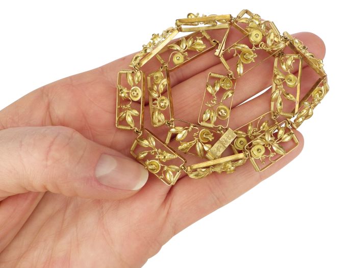 Ernst Treusch Leipzig Collier 750 Gold 1915 florale Atelierarbeit original Etui
