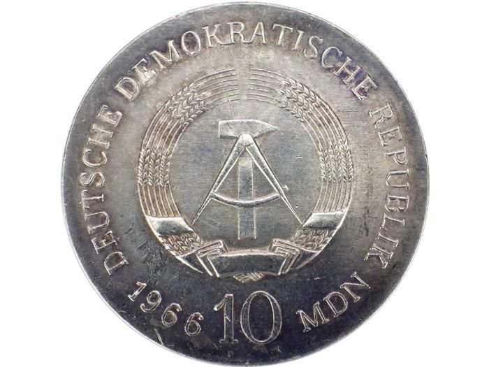 DDR 10 Mark 1966 Karl Friedrich Schinkel Silber Gedenkmünze 31 mm Stempelglanz!
