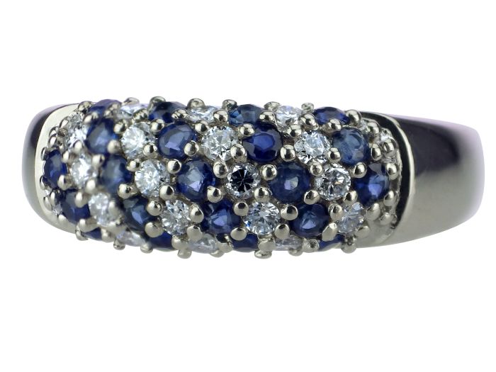 585 Weiß Gold 1,05 ct Saphir 0,45 ct Brillant Pavé Band Damen Ring! 