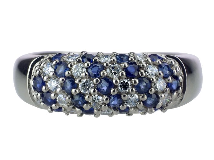 585 Weiß Gold 1,05 ct Saphir 0,45 ct Brillant Pavé Band Damen Ring! 