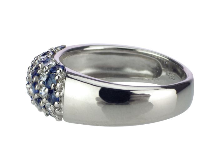 585 Weiß Gold 1,05 ct Saphir 0,45 ct Brillant Pavé Band Damen Ring! 
