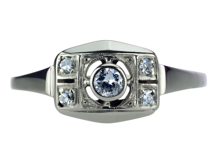 Art Déco 585 Weißgold Gold 0,16 ct Altschliff Diamant um 1930 Damen Ring!
