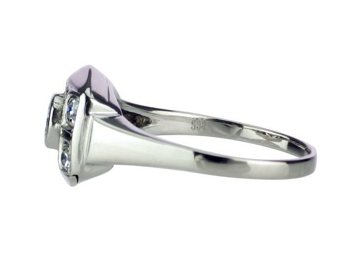 Art Déco 585 Weißgold Gold 0,16 ct Altschliff Diamant um 1930 Damen Ring!