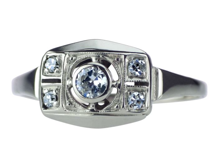 Art Déco 585 Weißgold Gold 0,16 ct Altschliff Diamant um 1930 Damen Ring!