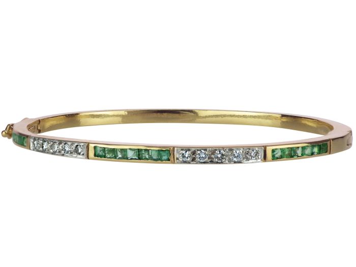 Atelierarbeit 18 K 750 Gelb Gold 1,30 ct Smaragd 0,36 ct Brillant 
Damen Armreif