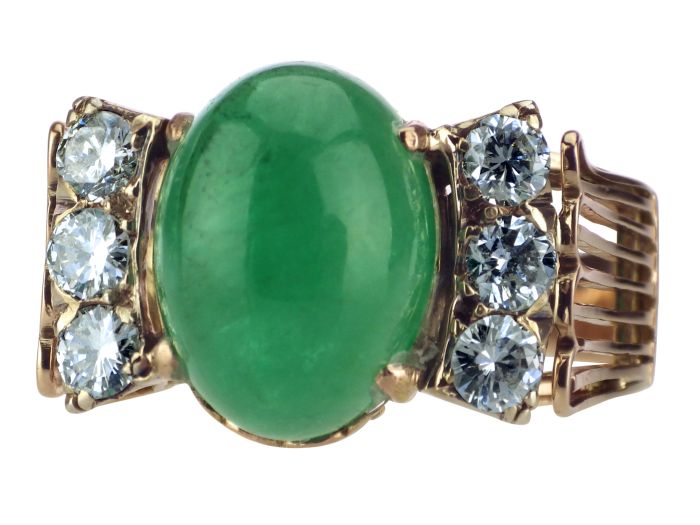 Vintage 585 Rosé Gold 4,80 ct Smaragd 0,54 ct Diamant Damen Ring Atelierarbeit

