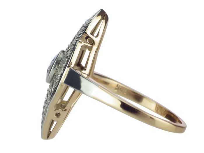 Jugendstil Schiffchenring 585er Gold 950er Platin 0,20 ct Diamant

!