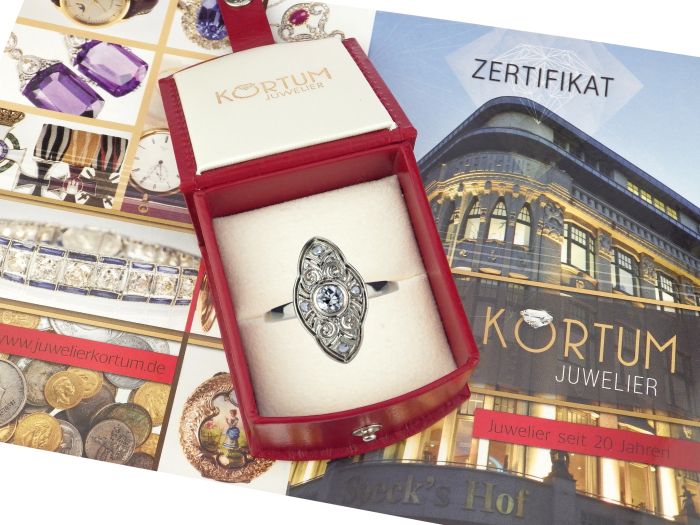 Jugendstil Schiffchenring 585er Gold 950er Platin 0,20 ct Diamant

!