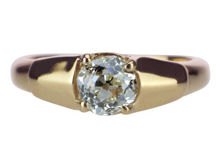 Antiker 18 K 750 Gelb Gold 0,85 ct Diamant Altschliff Solitär Damen Ring um 1920