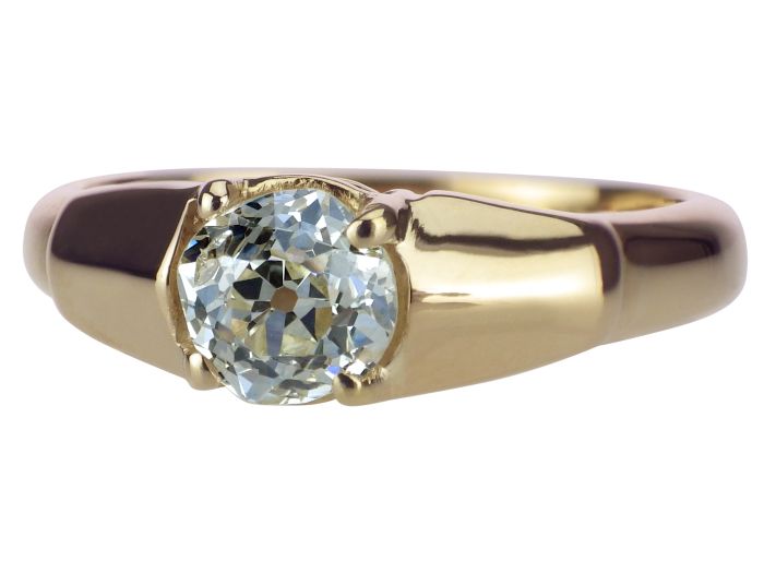 Antiker 18 K 750 Gelb Gold 0,85 ct Diamant Altschliff Solitär Damen Ring um 1920