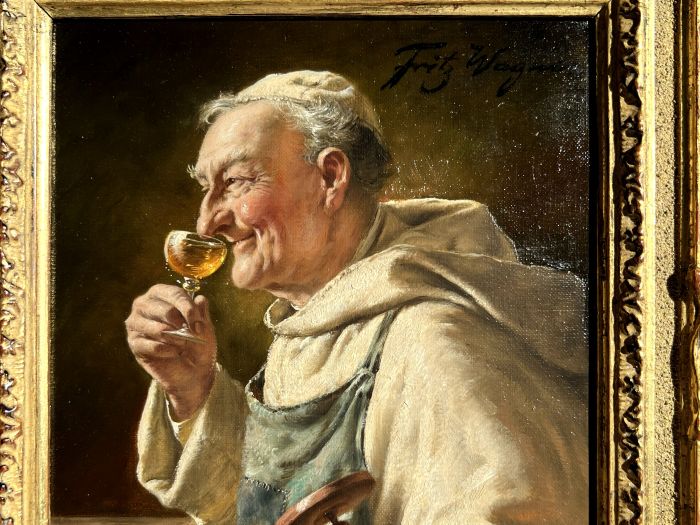 Fritz Wagner 1896-1939 Original Öl Gemälde Mönch Weinglas München signiert