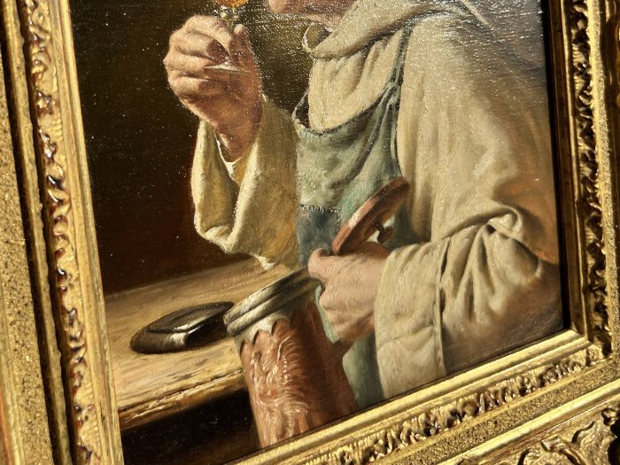 Fritz Wagner 1896-1939 Original Öl Gemälde Mönch Weinglas München signiert