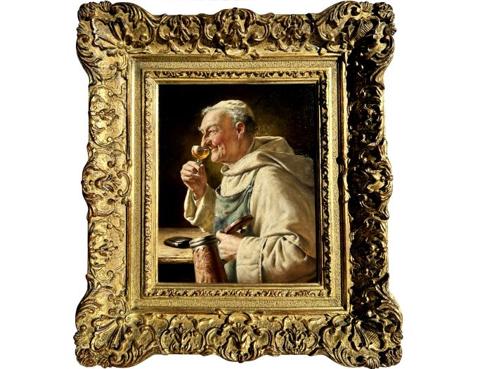 Fritz Wagner 1896-1939 Original Öl Gemälde Mönch Weinglas München signiert