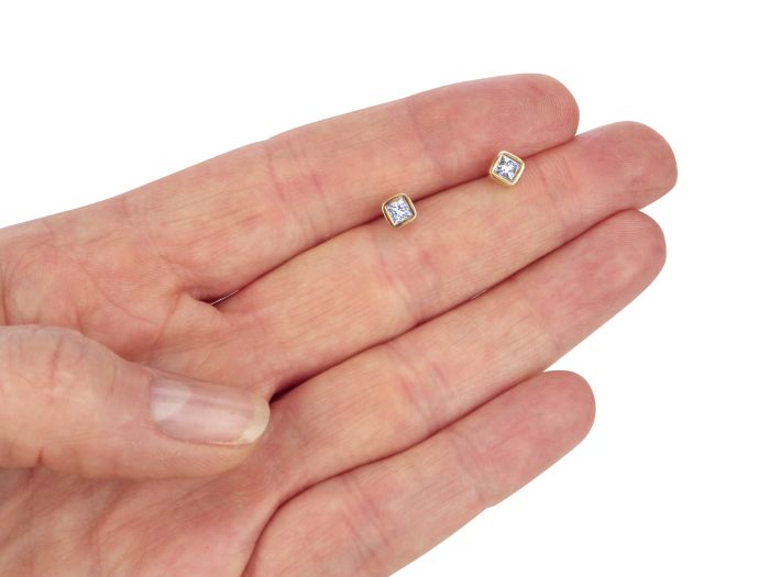 Solitaire 750 Gelb Gold 0,40 ct G- vvsi Diamant Princess Cut Damen Ohrstecker!