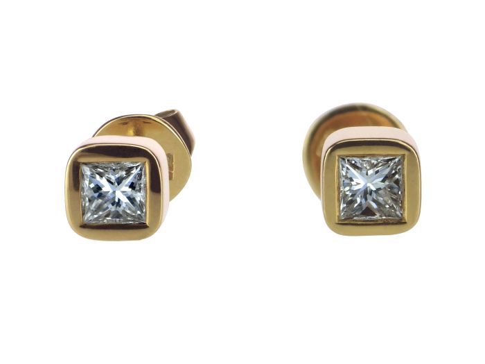 Solitaire 750 Gelb Gold 0,40 ct G- vvsi Diamant Princess Cut Damen Ohrstecker!