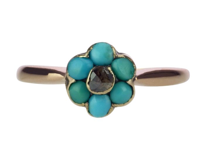 Jugendstil 585 Rosé Gold Türkis Diamantrose Vergissmeinnicht

  Ring um 1900! 