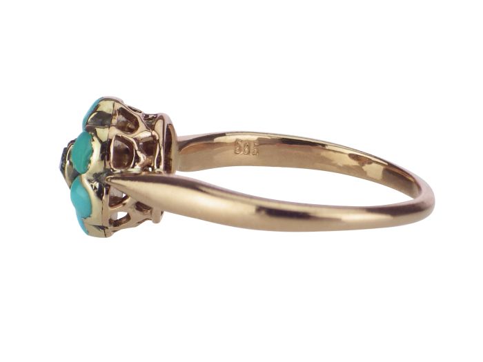 Jugendstil 585 Rosé Gold Türkis Diamantrose Vergissmeinnicht

  Ring um 1900! 