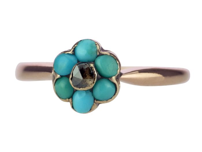 Jugendstil 585 Rosé Gold Türkis Diamantrose Vergissmeinnicht

  Ring um 1900! 