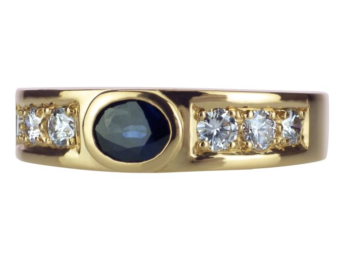 Emil Hasenfratz 750 Gelb Gold 0,36 ct Saphir 0,43 ct Brillant Vintage Band Ring 