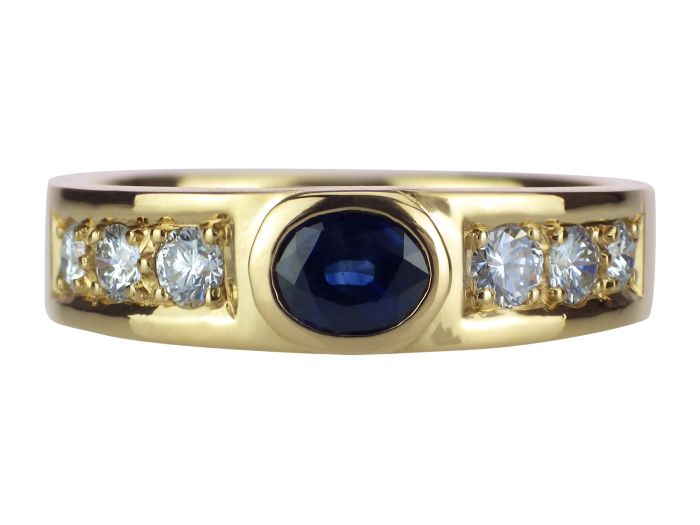 Emil Hasenfratz 750 Gelb Gold 0,36 ct Saphir 0,43 ct Brillant Vintage Band Ring 