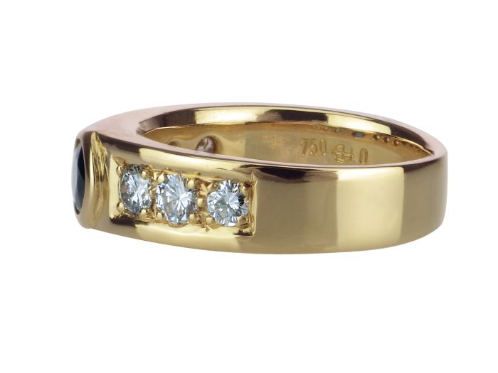 Emil Hasenfratz 750 Gelb Gold 0,36 ct Saphir 0,43 ct Brillant Vintage Band Ring 
