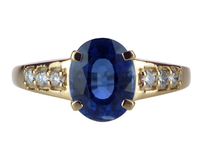 Vintage 585 Gelb Gold 2,00 ct Saphir 0,18 ct Diamant Damen Ring!
