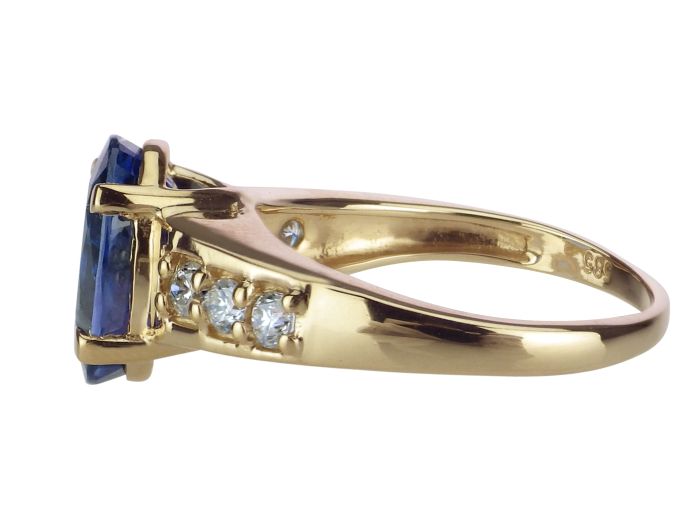 Vintage 585 Gelb Gold 2,00 ct Saphir 0,18 ct Diamant Damen Ring!