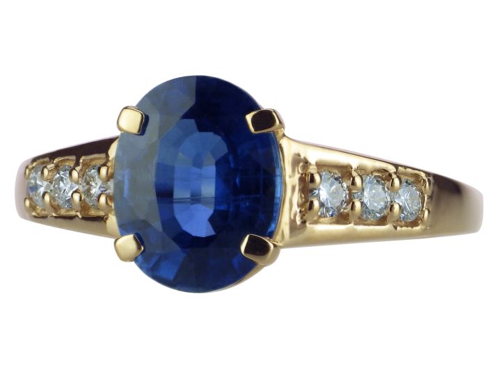 Vintage 585 Gelb Gold 2,00 ct Saphir 0,18 ct Diamant Damen Ring!