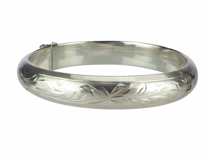 Art Deco Hans Przyrembel Leipzig Armreif 835er Silber florale Gravuren um 1930

