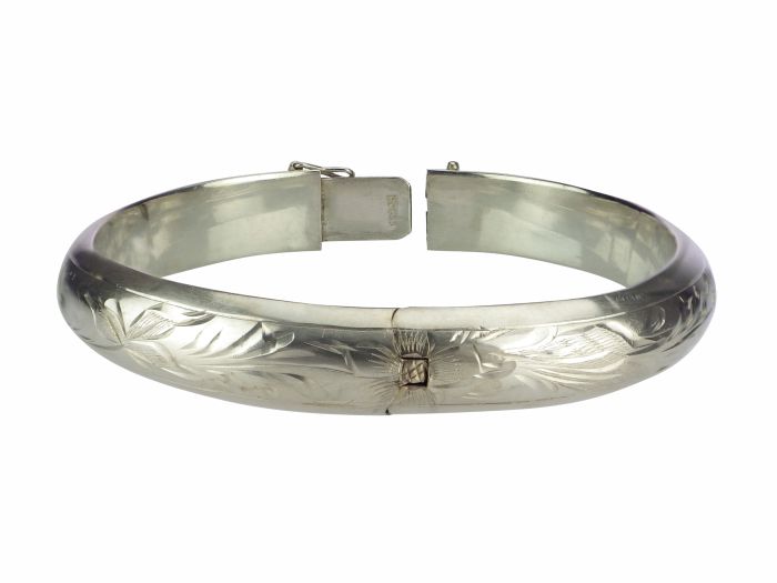 Art Deco Hans Przyrembel Leipzig Armreif 835er Silber florale Gravuren um 1930

