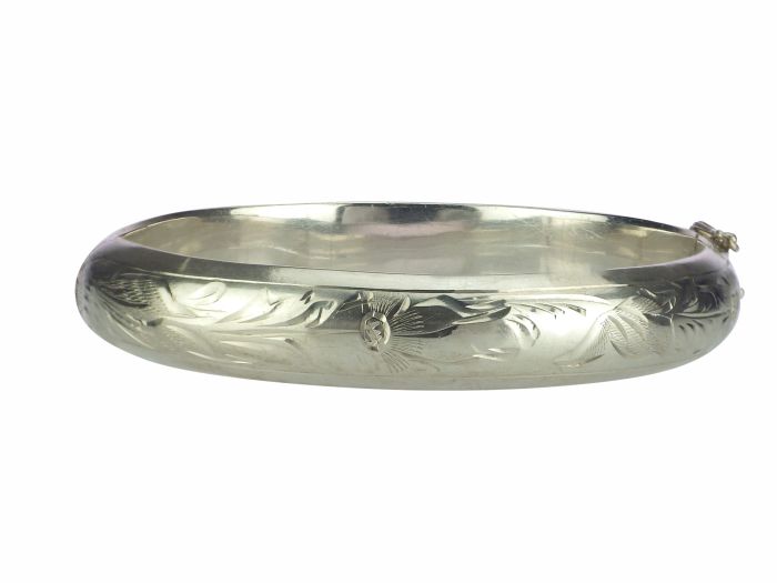 Art Deco Hans Przyrembel Leipzig Armreif 835er Silber florale Gravuren um 1930

