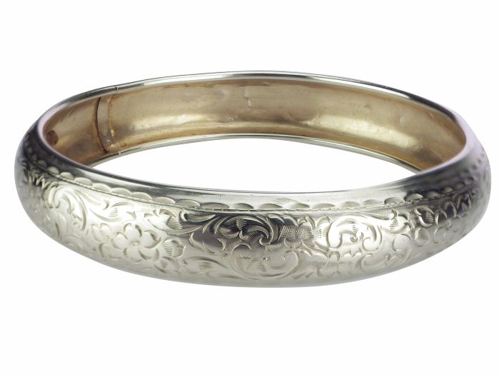 Art Deco Armreif 800er Silber florale Gravuren Tschechoslowakei um 1930!