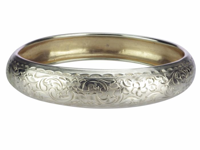 Art Deco Armreif 800er Silber florale Gravuren Tschechoslowakei um 1930!