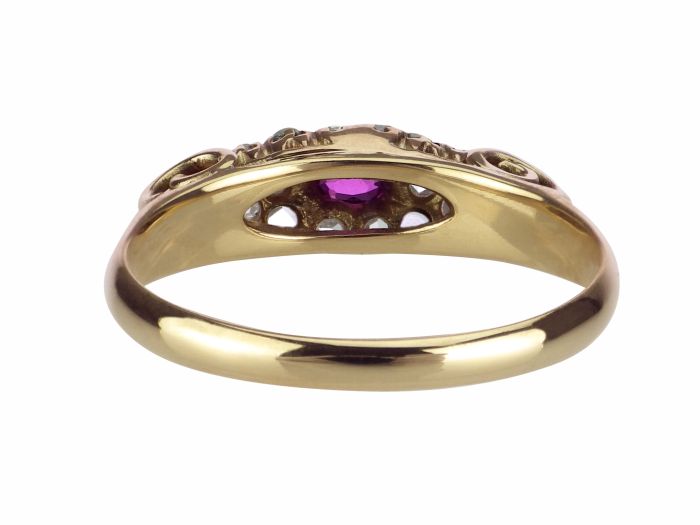 Jugendstil 585 Gelb Gold 0,10 ct Rubin 0,16 ct Diamant Rosen Damen Ring!