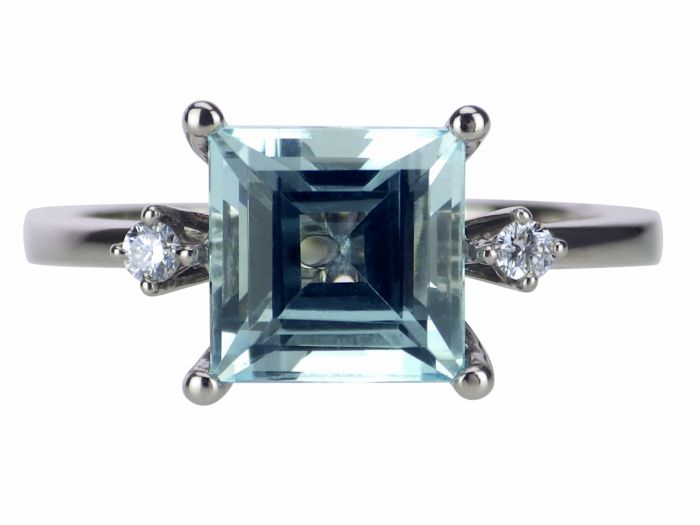 14 K 585 Weißgold Gold 3,0 ct Santa Maria Aquamarin 0,06 ct Diamant Ring!