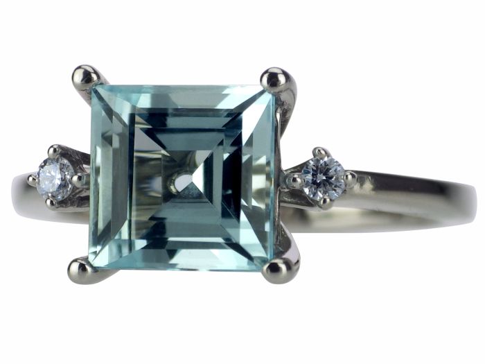14 K 585 Weißgold Gold 3,0 ct Santa Maria Aquamarin 0,06 ct Diamant Ring!