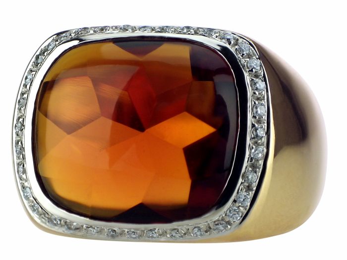Vintage 18 K 750 Gelb Gold 10 ct Madeira Citrin 0,40 ct Diamant Cocktail Ring!