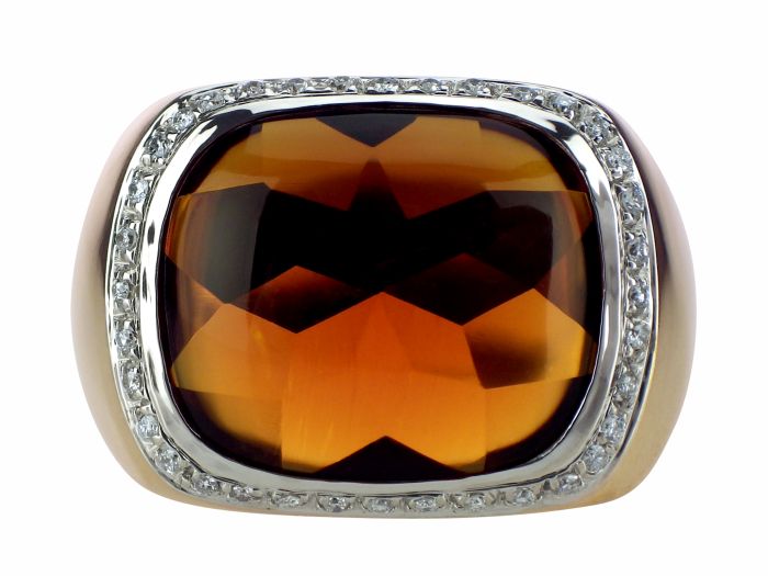 Vintage 18 K 750 Gelb Gold 10 ct Madeira Citrin 0,40 ct Diamant Cocktail Ring!