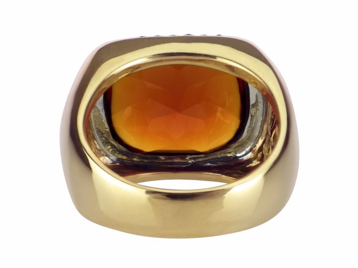 Vintage 18 K 750 Gelb Gold 10 ct Madeira Citrin 0,40 ct Diamant Cocktail Ring!